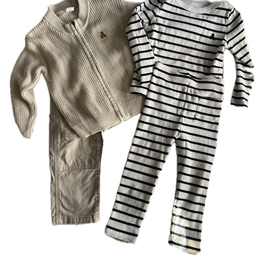 GAP Kids Matching Set - Cream and Black Stripes